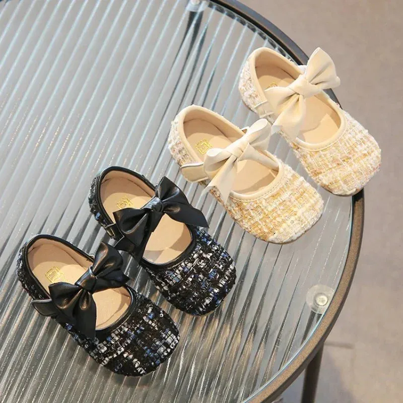 21-30 Spring Fashion Bow Baby Girl Party Shoes for Kids Shoes Children Dress Black Shoe Due To Princesses Cloth Art Leather Shoe