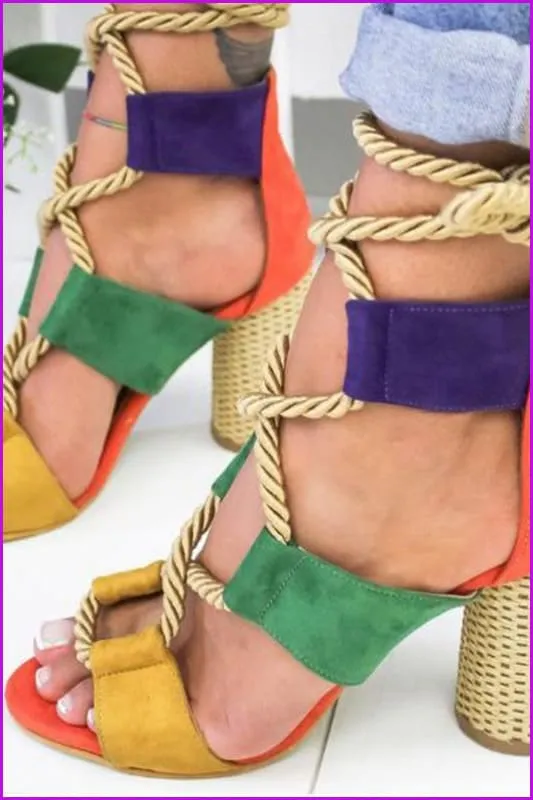 8 Colors Fashion Rope Pumps High Heel Sandal Shoes F174