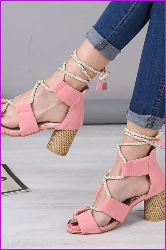 8 Colors Fashion Rope Pumps High Heel Sandal Shoes F174
