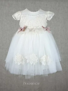 Baptism tulle dress with lace - SANDAY Ivory
