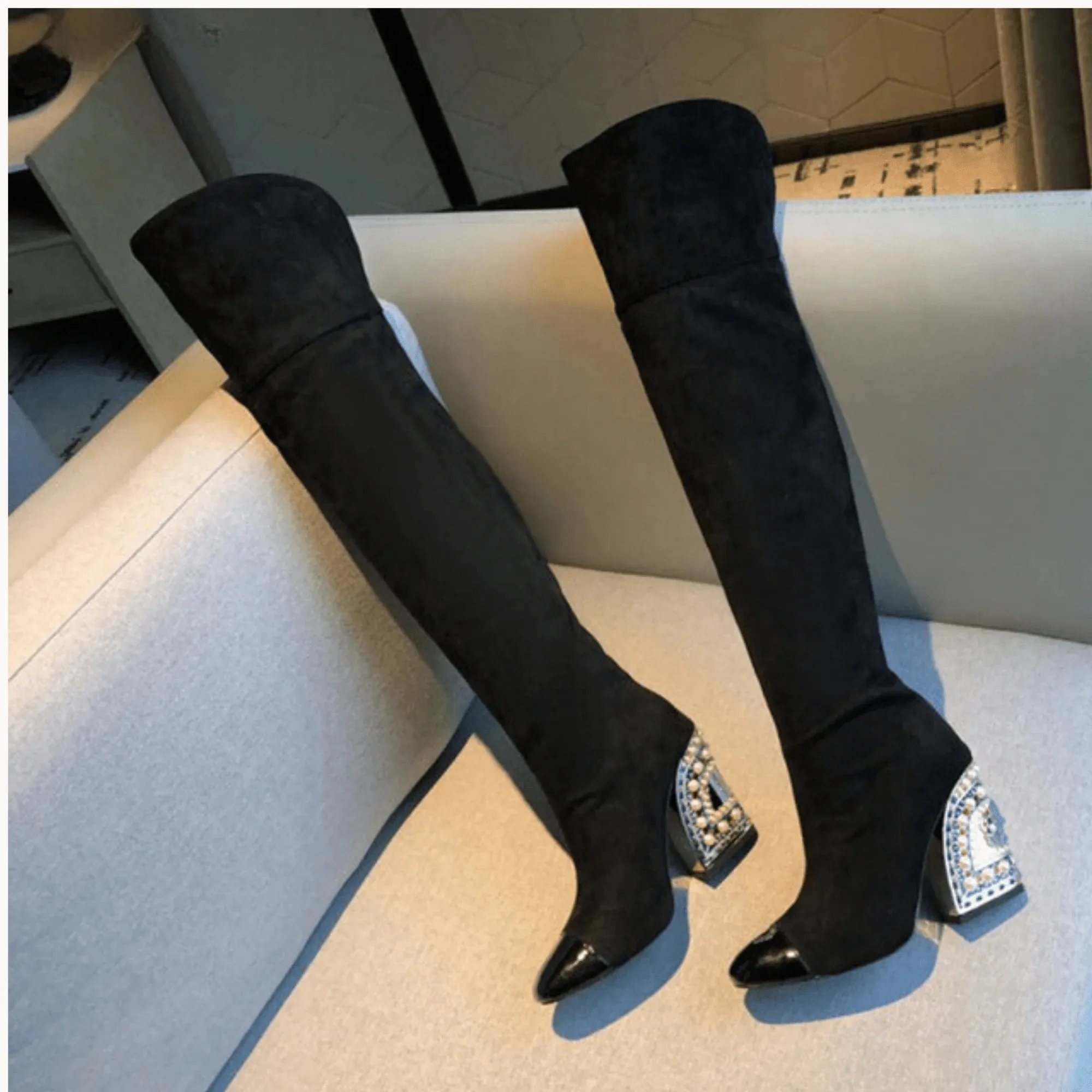 Bejeweled Wedge Laarzen met Juweelversiering