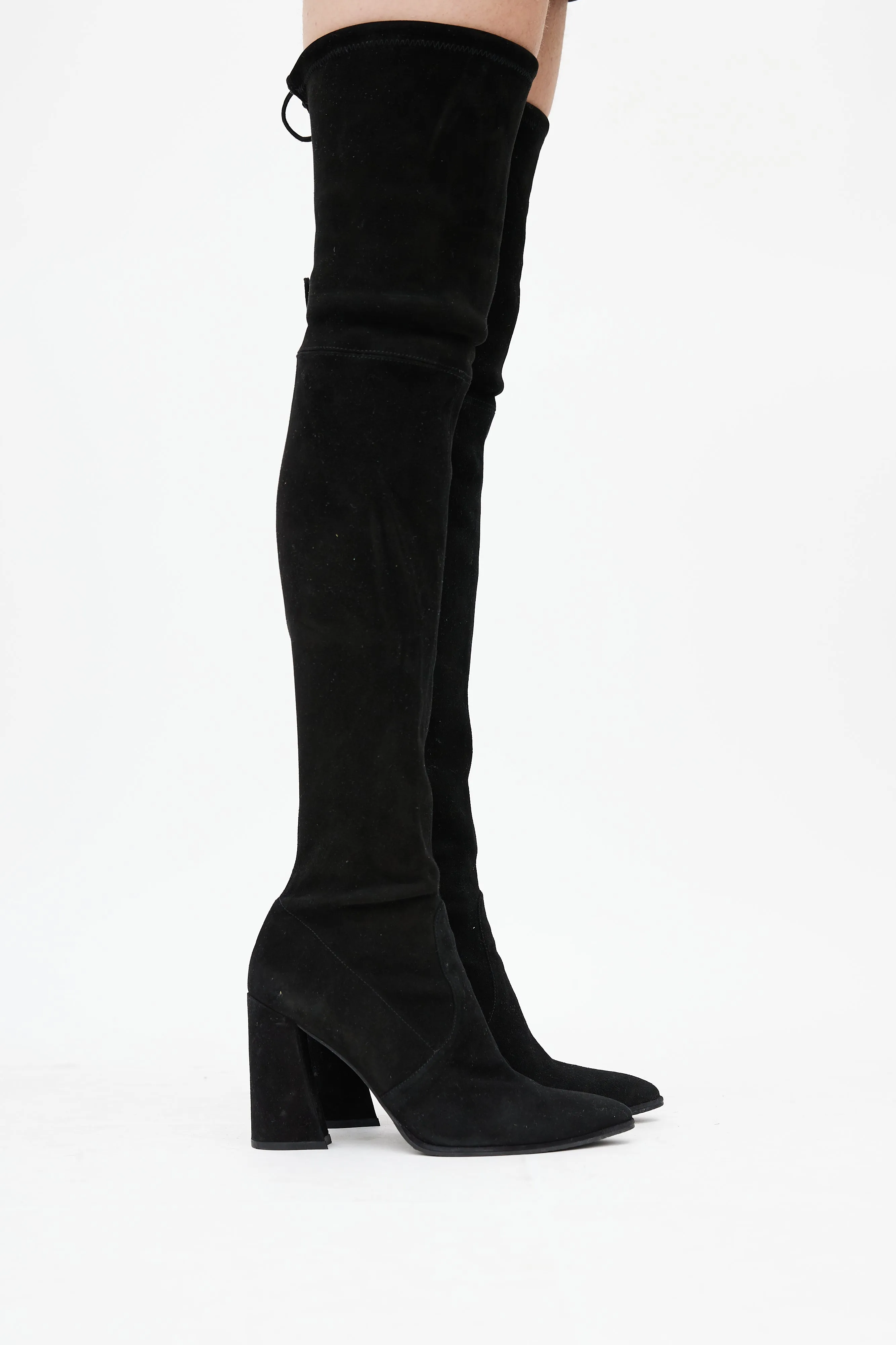 Black Suede Pointed Toe Over The Knee Boot