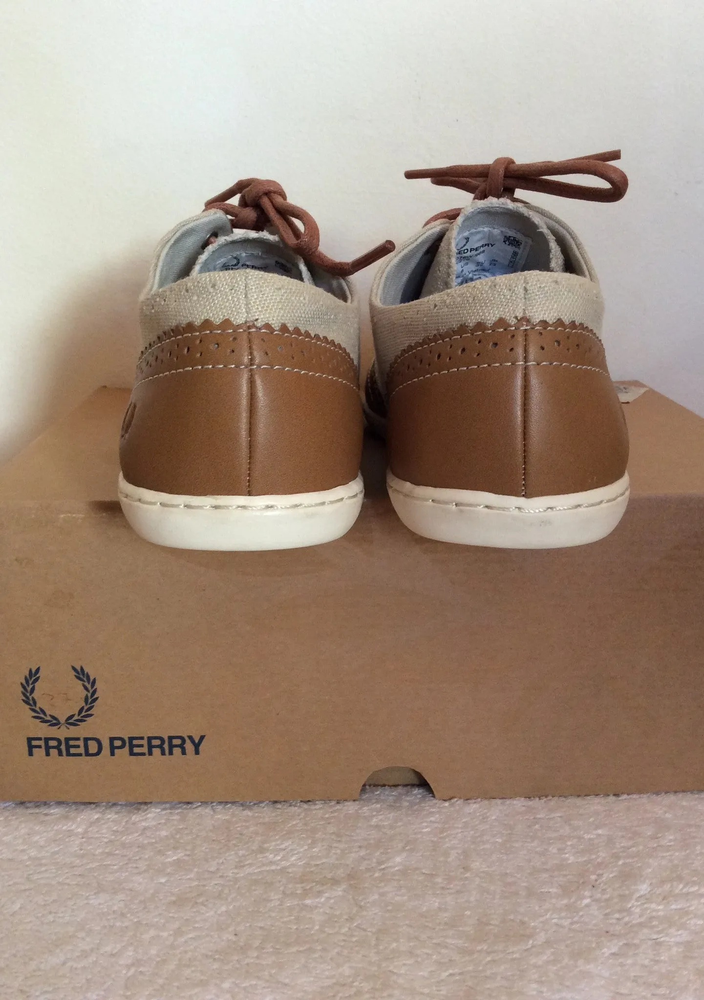 Brand New Fred Perry Beige Canvas & Tan Lace Up Shoes Size 4/37