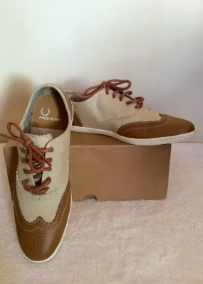Brand New Fred Perry Beige Canvas & Tan Lace Up Shoes Size 4/37