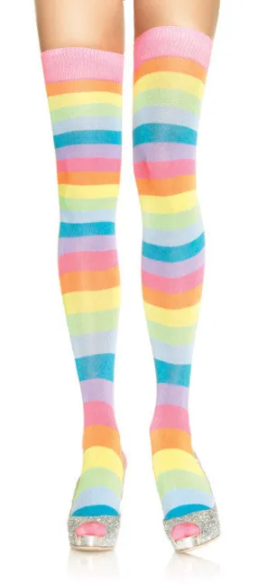 Bright Rainbow Stripe Thigh High Stockings (Women's)