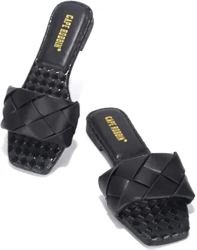 Cape Robbin Deja Woven Mules Slip On Flat Slides Sandals Black (11, Black)