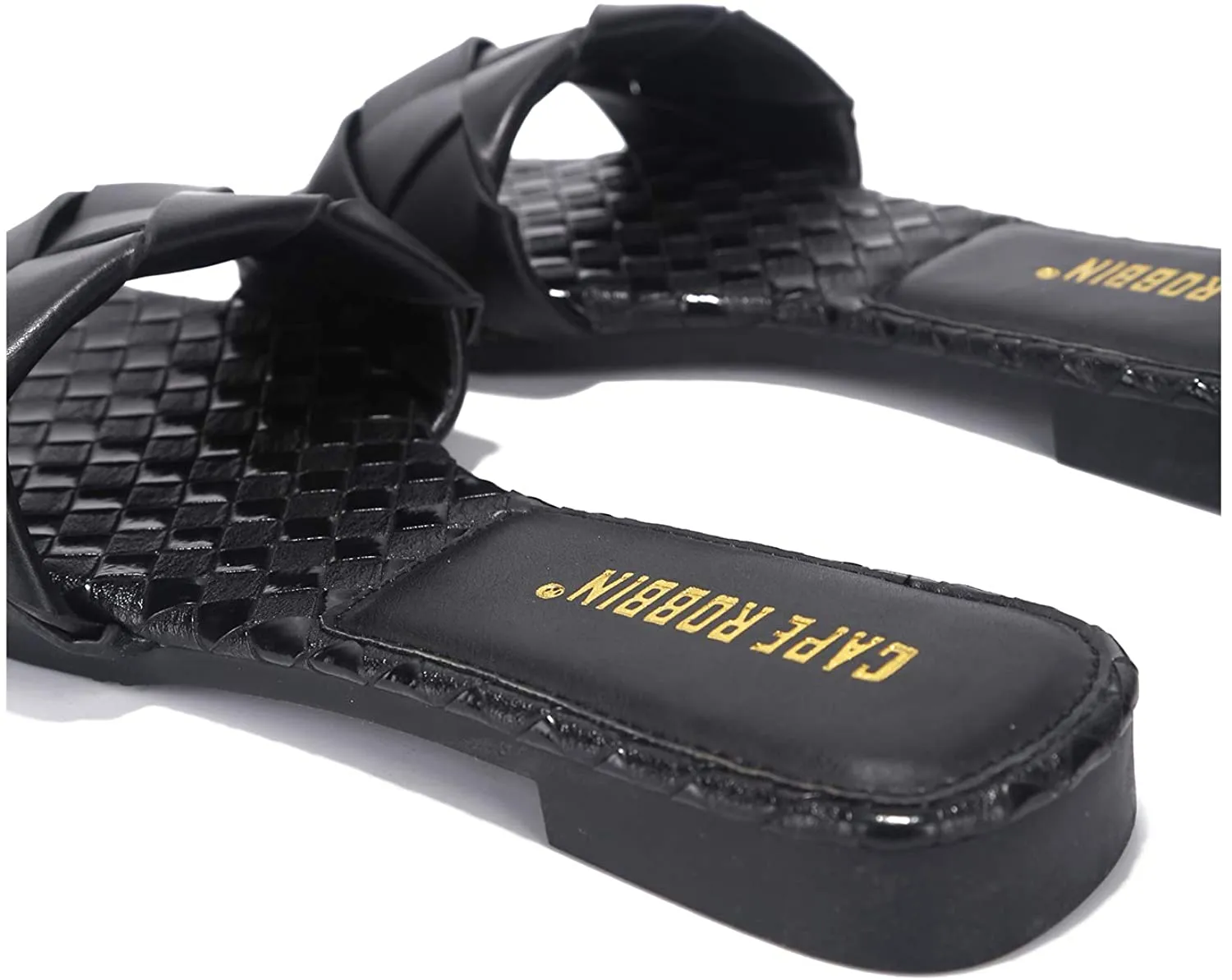 Cape Robbin Deja Woven Mules Slip On Flat Slides Sandals Black (11, Black)