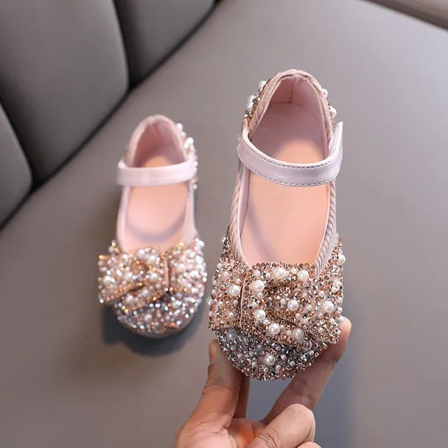 Children's Shoes Pearl Rhinestones Shining Kids Princess Shoes Baby Girls Shoes For Party and Wedding .