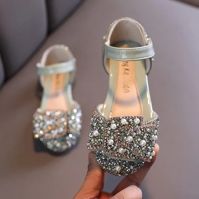 Children's Shoes Pearl Rhinestones Shining Kids Princess Shoes Baby Girls Shoes For Party and Wedding .