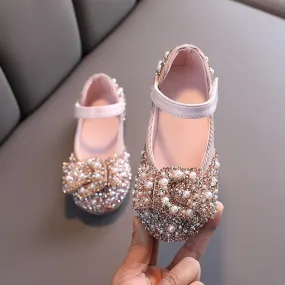 Children's Shoes Pearl Rhinestones Shining Kids Princess Shoes Baby Girls Shoes For Party and Wedding .
