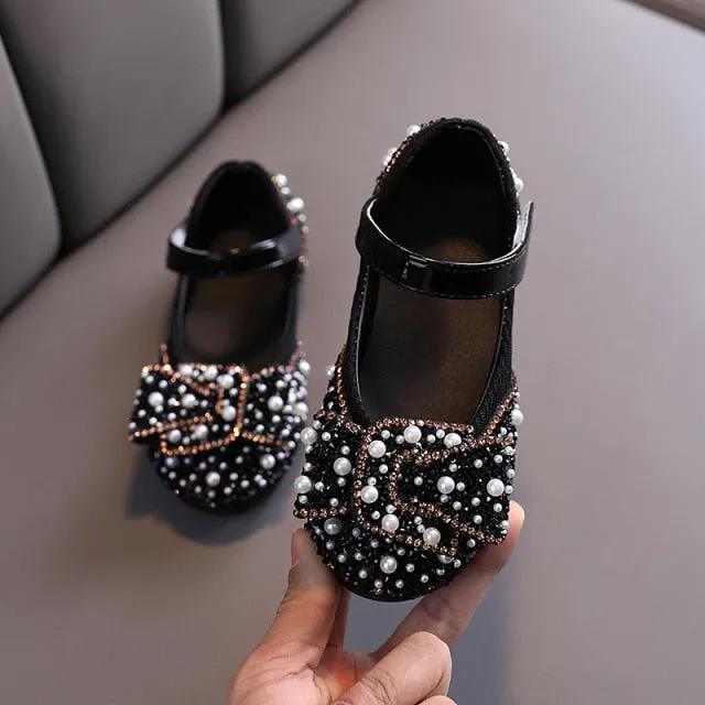 Children's Shoes Pearl Rhinestones Shining Kids Princess Shoes Baby Girls Shoes For Party and Wedding .