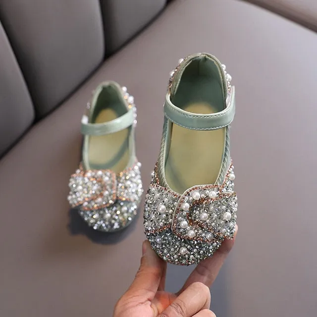 Children's Shoes Pearl Rhinestones Shining Kids Princess Shoes Baby Girls Shoes For Party and Wedding .