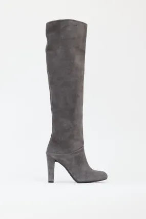 Dark Grey Suede Over The Knee Boot