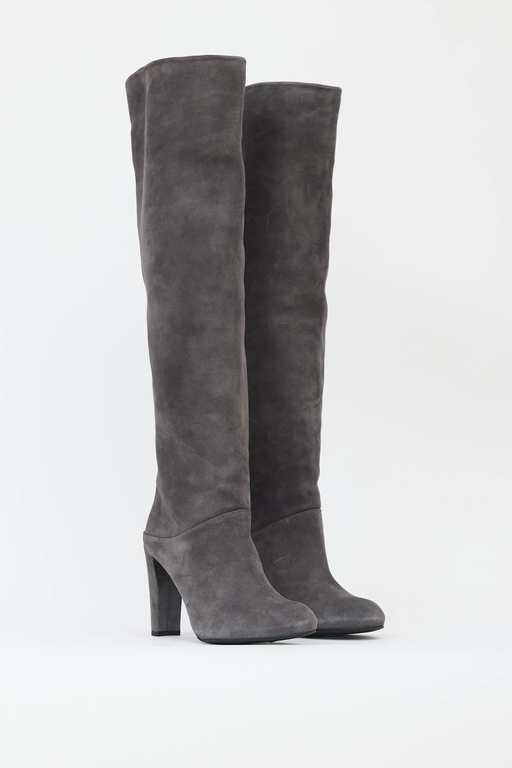 Dark Grey Suede Over The Knee Boot