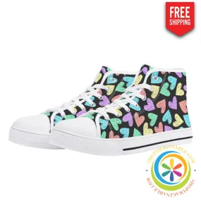 Doodle Hearts Ladies High Top Canvas Shoes