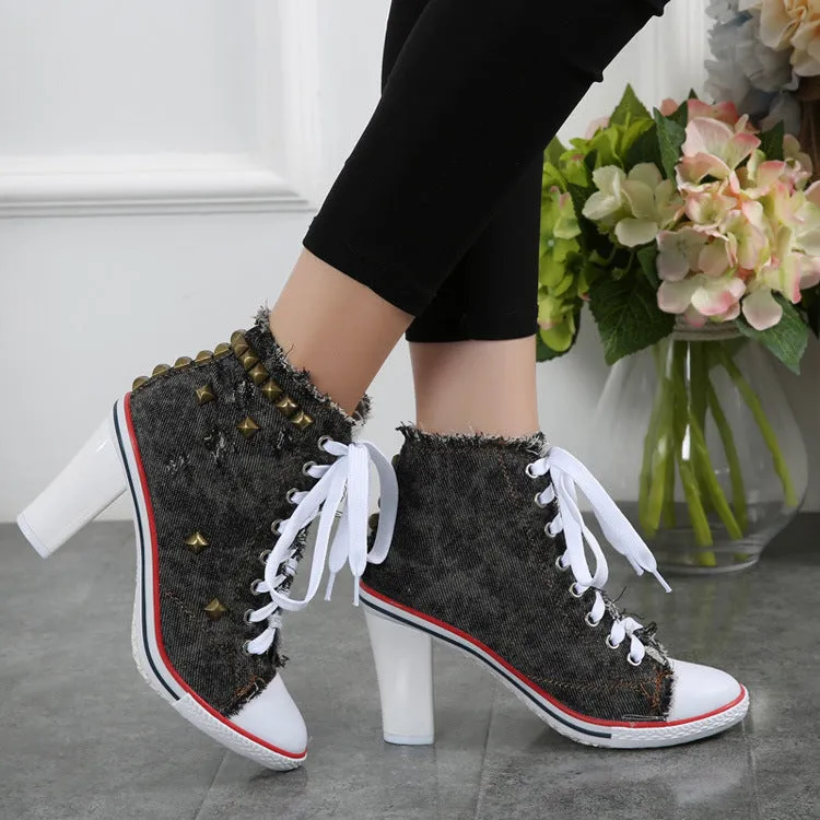 elveswallet Denim Square High Heels