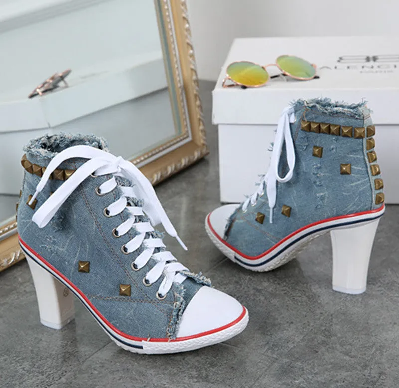 elveswallet Denim Square High Heels