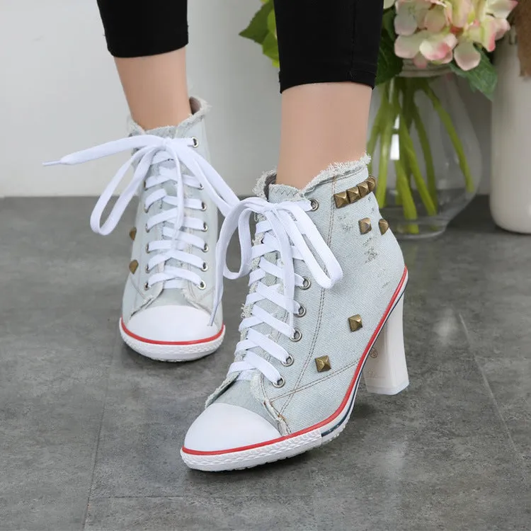 elveswallet Denim Square High Heels