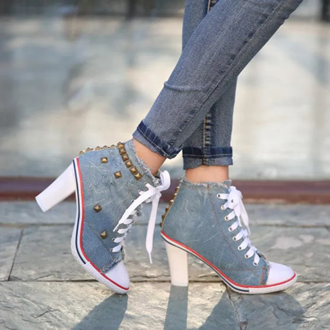 elveswallet Denim Square High Heels