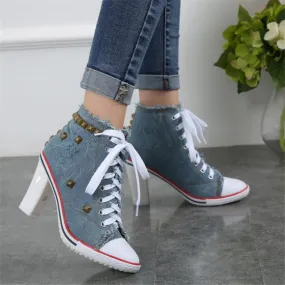 elveswallet Denim Square High Heels