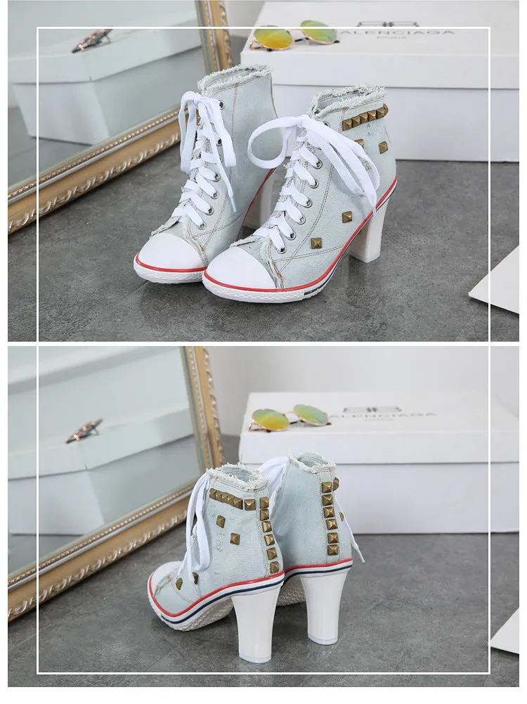 elveswallet Denim Square High Heels