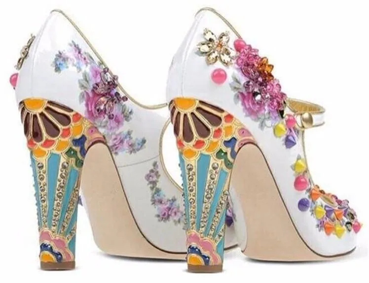 Embellished Closed-Toe White Pump