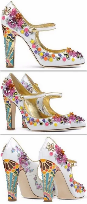Embellished Closed-Toe White Pump