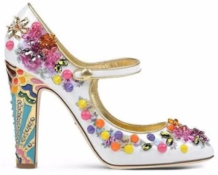 Embellished Closed-Toe White Pump