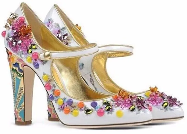 Embellished Closed-Toe White Pump