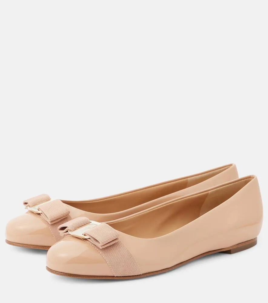 Ferragamo Varina bow-detail patent leather ballet flats
