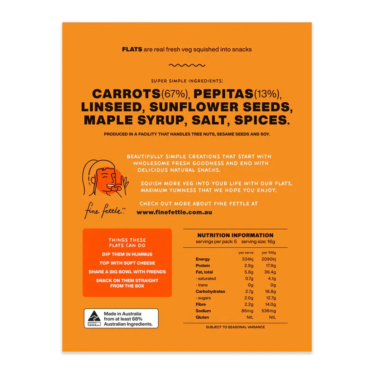 Fine Fettle Flats Carrot and Pepita Crackers 80g