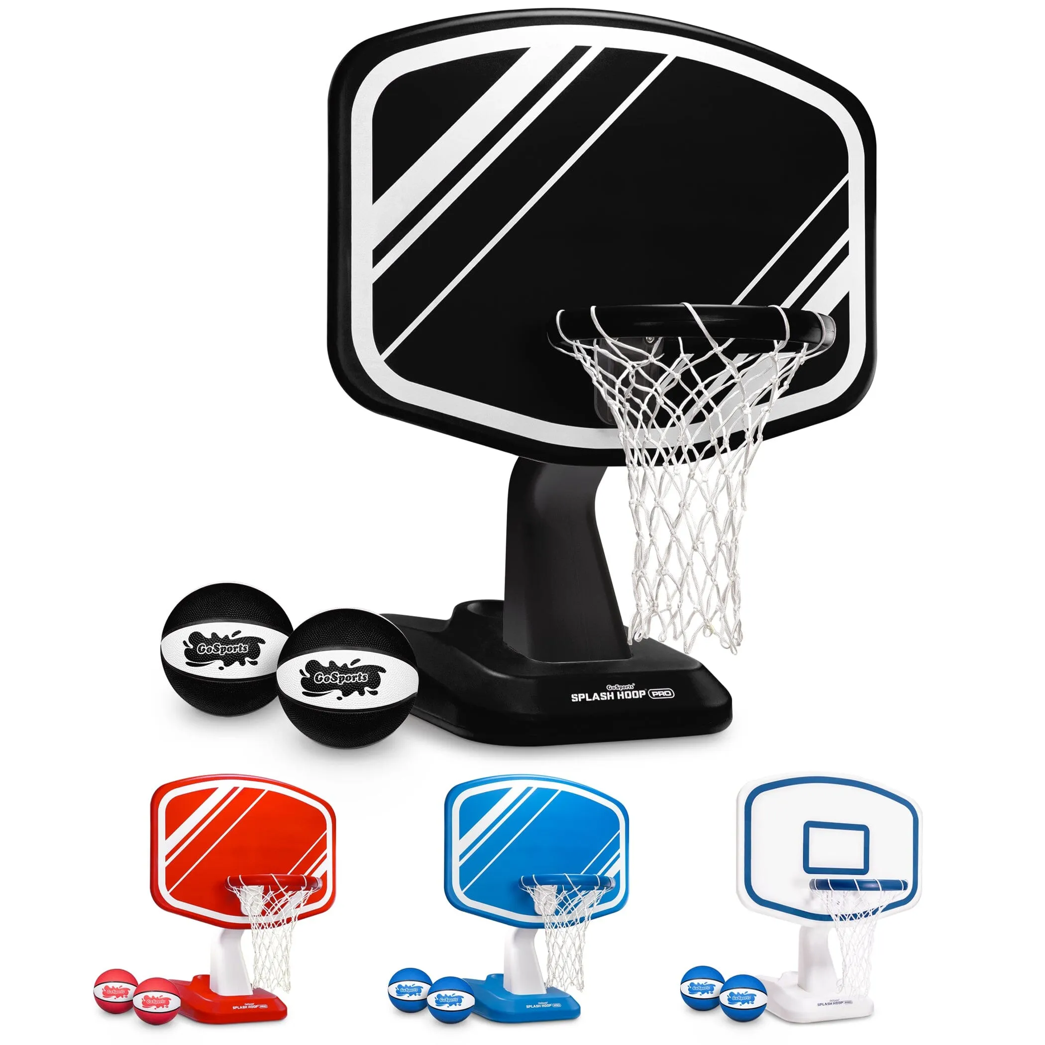 GoSports Splash Hoop PRO Swimming Pool Basketball Game - Includes Poolside Water Basketball Hoop, 2 Balls and Pump - Black