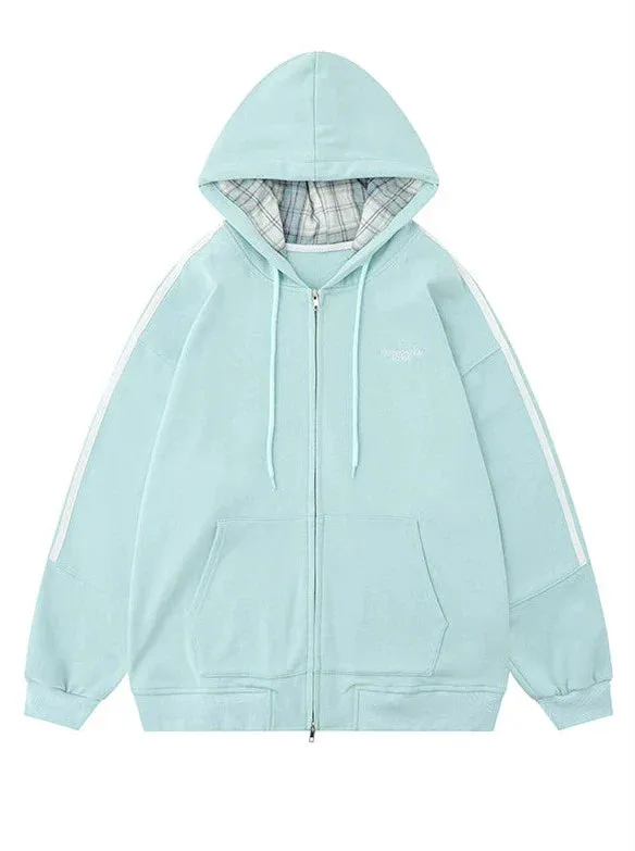 Hoodie Zip Check Casual Jacket Sports Sweat