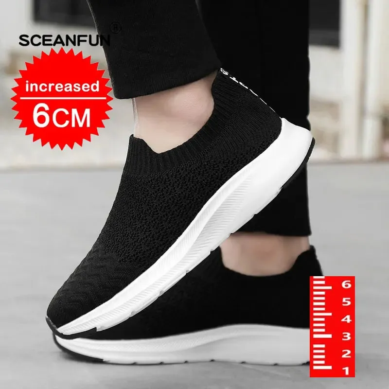 Increase Shoes Thick Soles Lift 6cm Black White Sneakers For Men Casual Shoes Mesh Elevator Sports Tenis Masculino