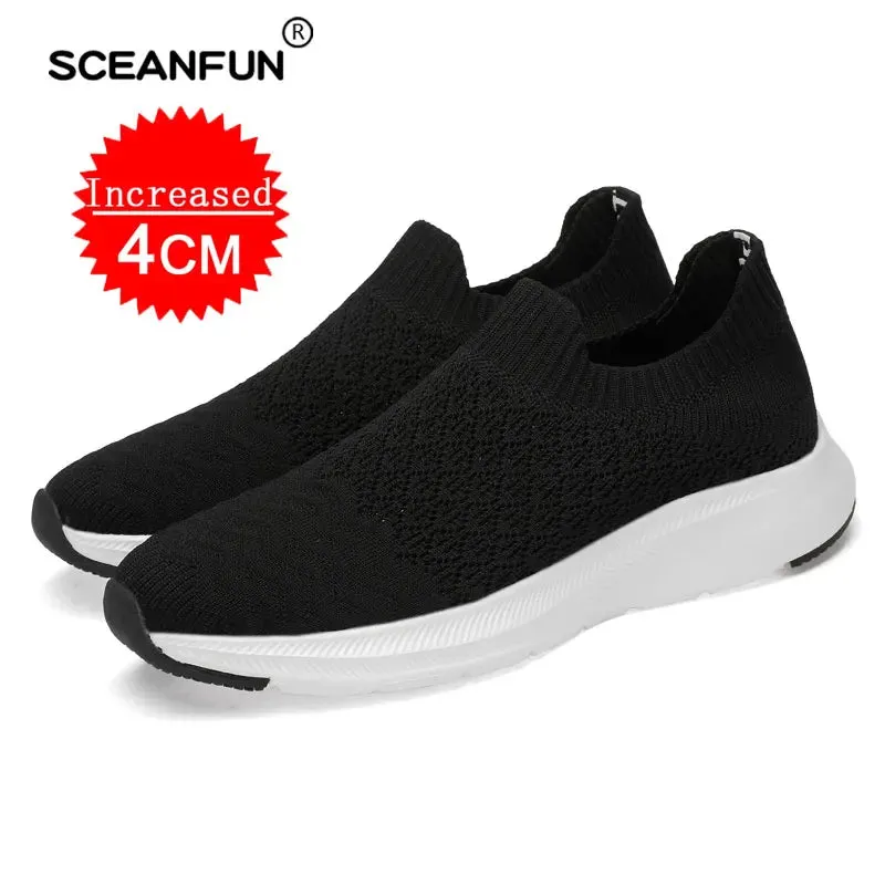 Increase Shoes Thick Soles Lift 6cm Black White Sneakers For Men Casual Shoes Mesh Elevator Sports Tenis Masculino