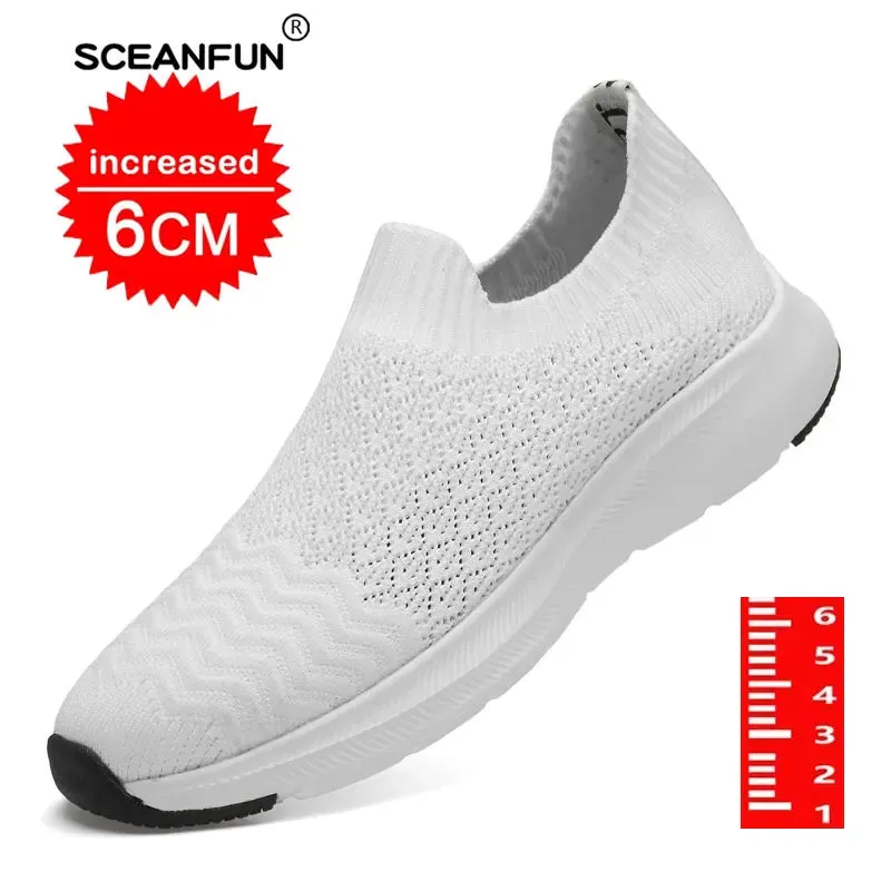 Increase Shoes Thick Soles Lift 6cm Black White Sneakers For Men Casual Shoes Mesh Elevator Sports Tenis Masculino