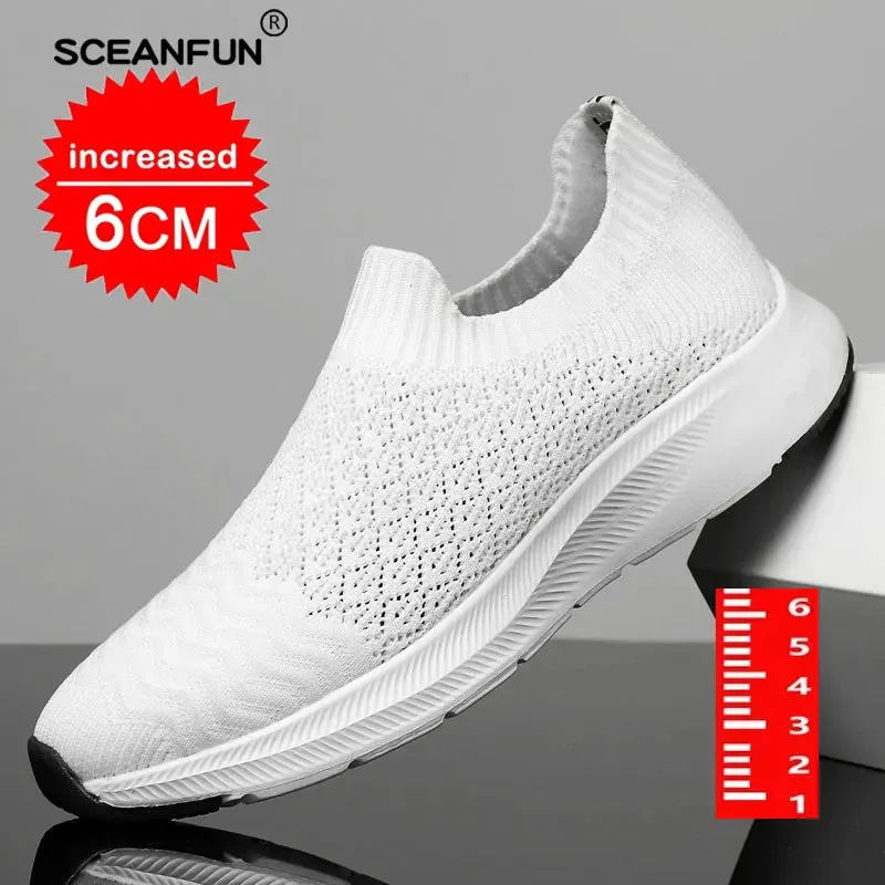 Increase Shoes Thick Soles Lift 6cm Black White Sneakers For Men Casual Shoes Mesh Elevator Sports Tenis Masculino