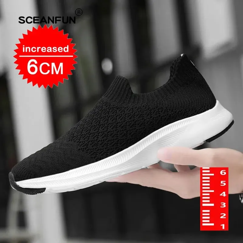 Increase Shoes Thick Soles Lift 6cm Black White Sneakers For Men Casual Shoes Mesh Elevator Sports Tenis Masculino