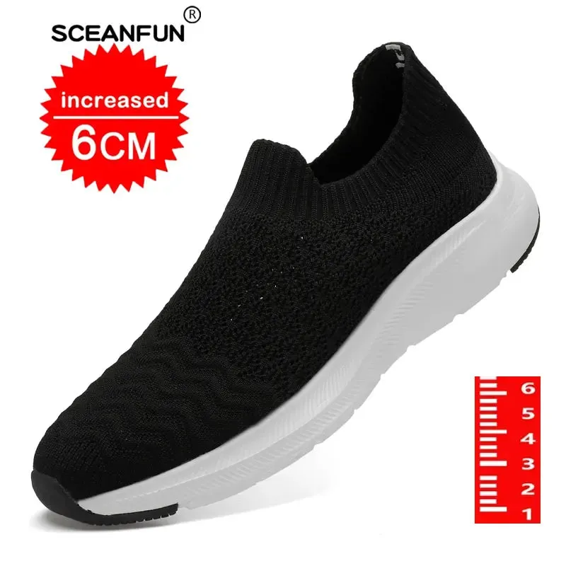 Increase Shoes Thick Soles Lift 6cm Black White Sneakers For Men Casual Shoes Mesh Elevator Sports Tenis Masculino