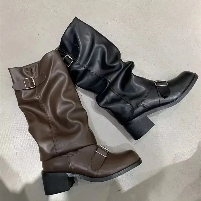 Knee high chunky all-style heels