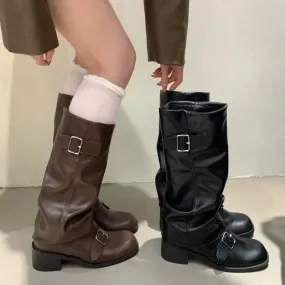 Knee high chunky all-style heels