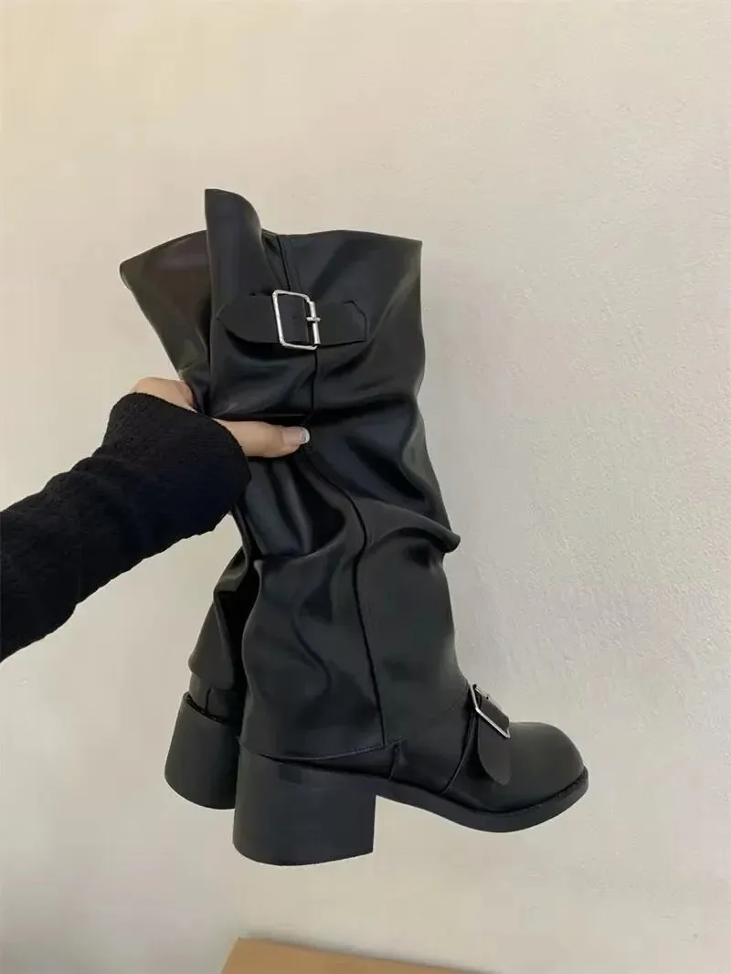 Knee high chunky all-style heels