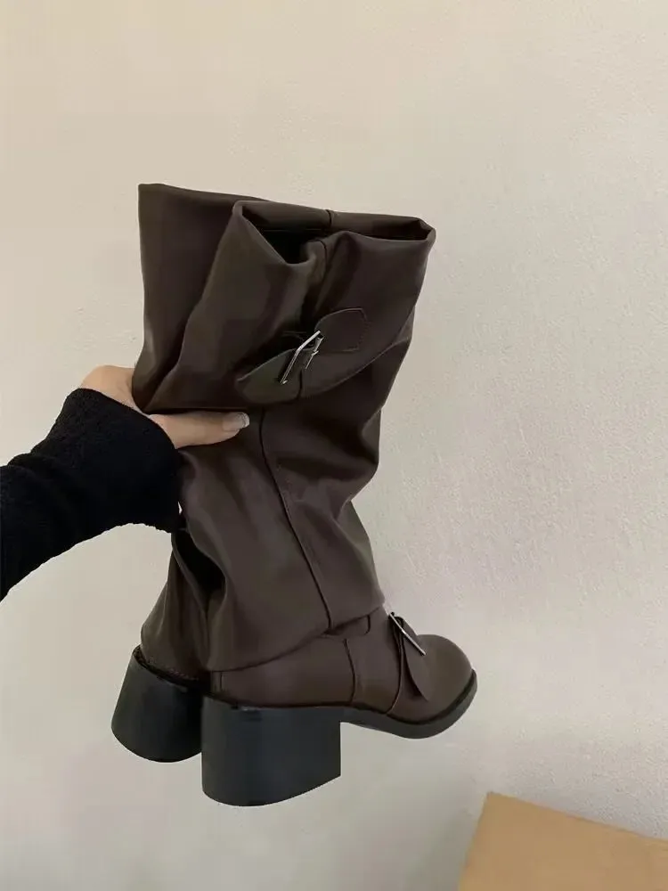 Knee high chunky all-style heels