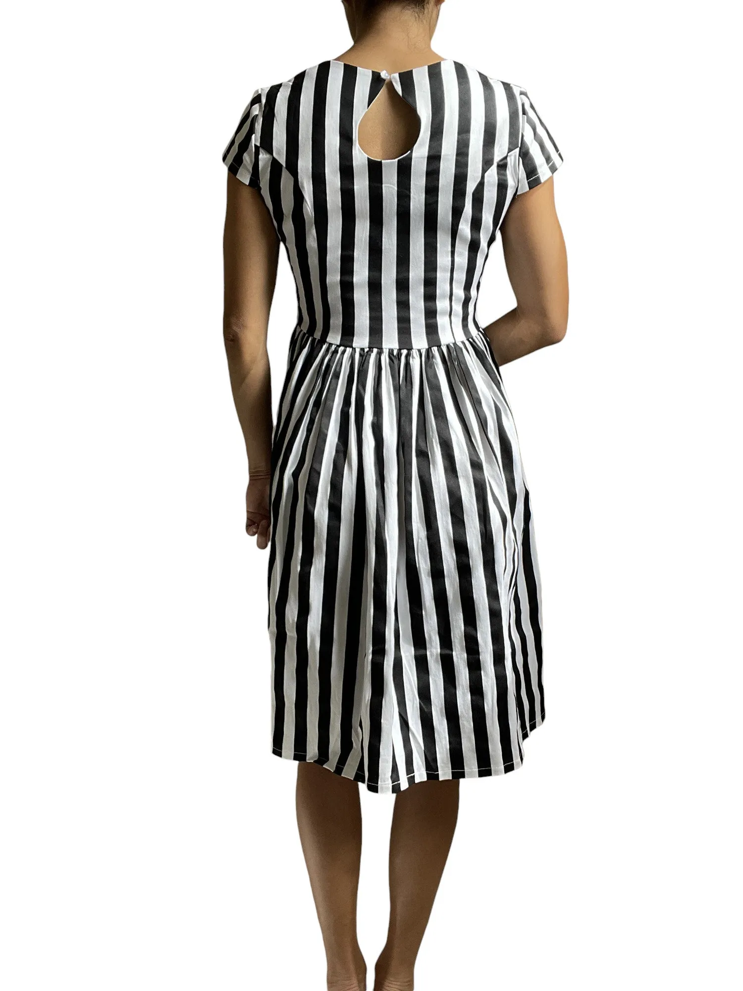 Lost Queen Beetlejuice Black and White Striped Night Circus Dress