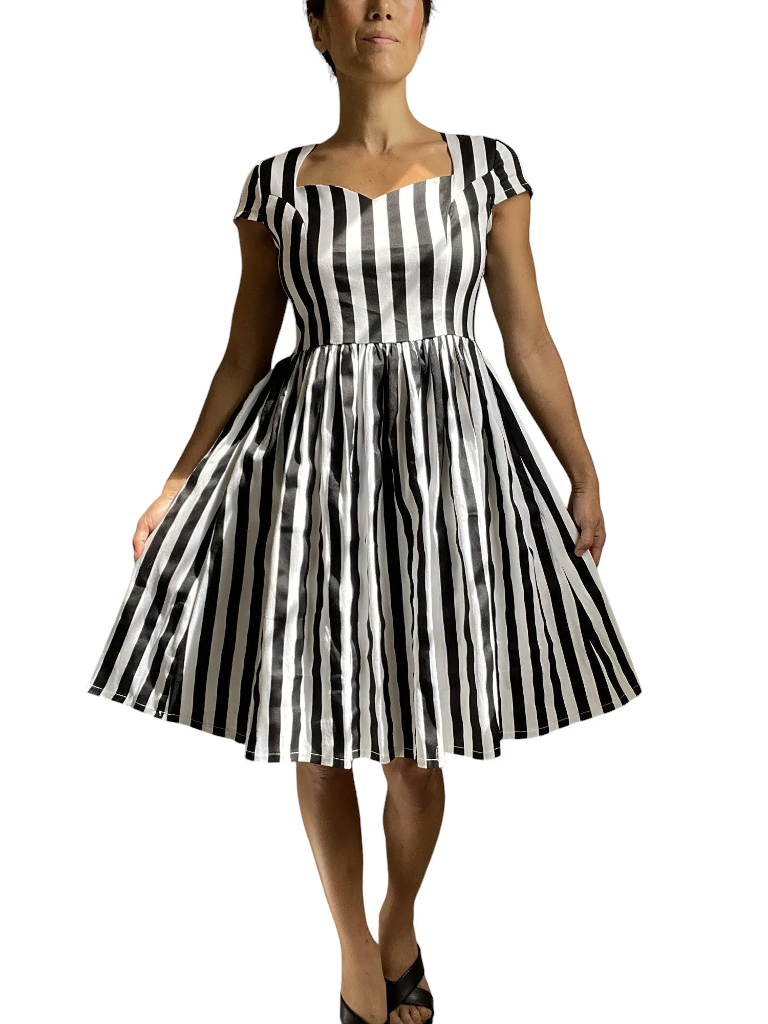 Lost Queen Beetlejuice Black and White Striped Night Circus Dress