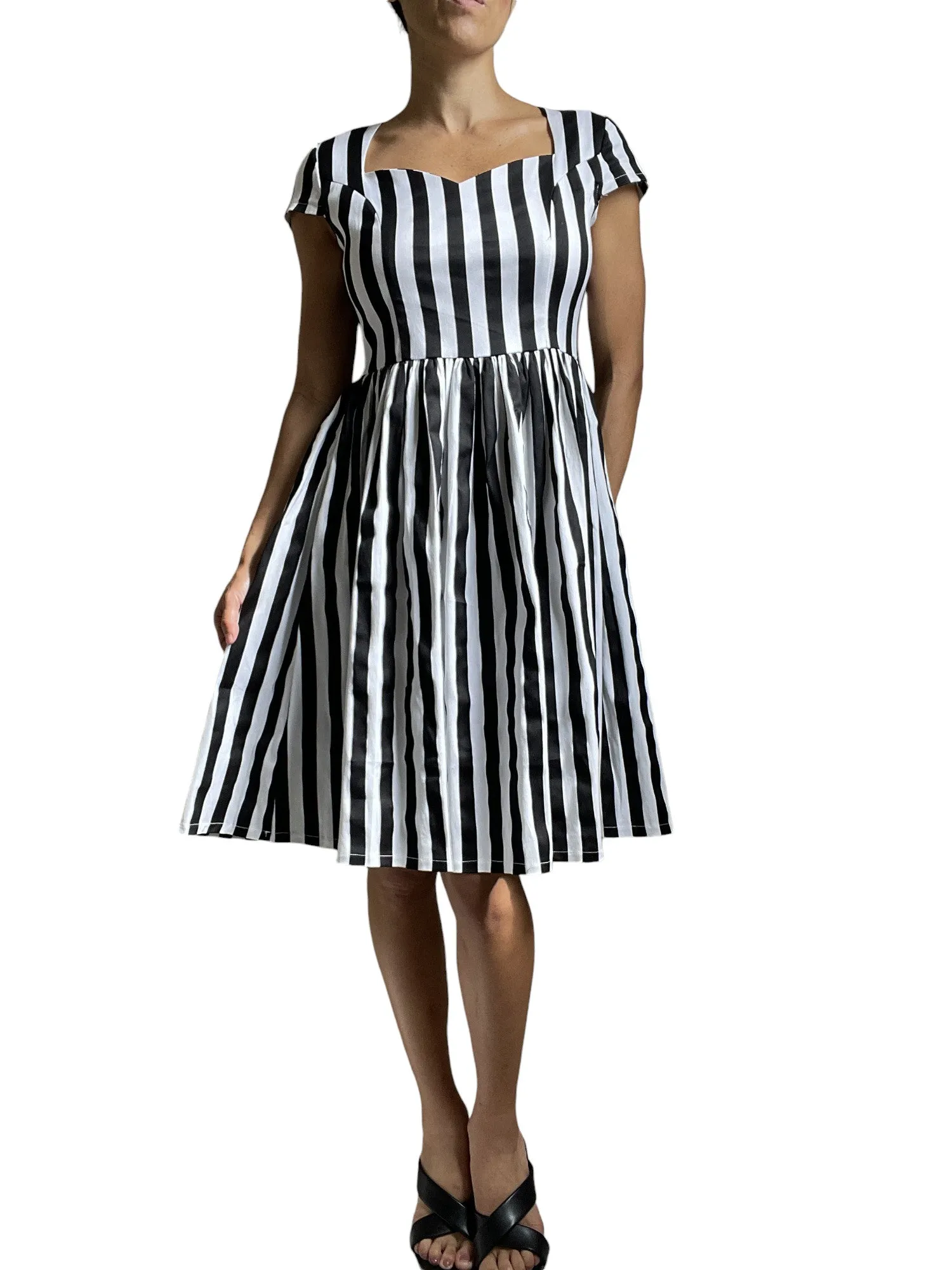 Lost Queen Beetlejuice Black and White Striped Night Circus Dress