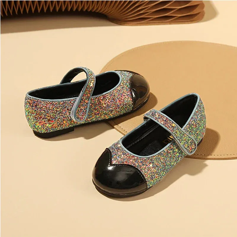 New 2024 Kids Fashion Mary Jane Shoes Girls Dance Princess Shoes Baby Toddler Glitter Non-slip Sandals Soft Sole Leather Flats