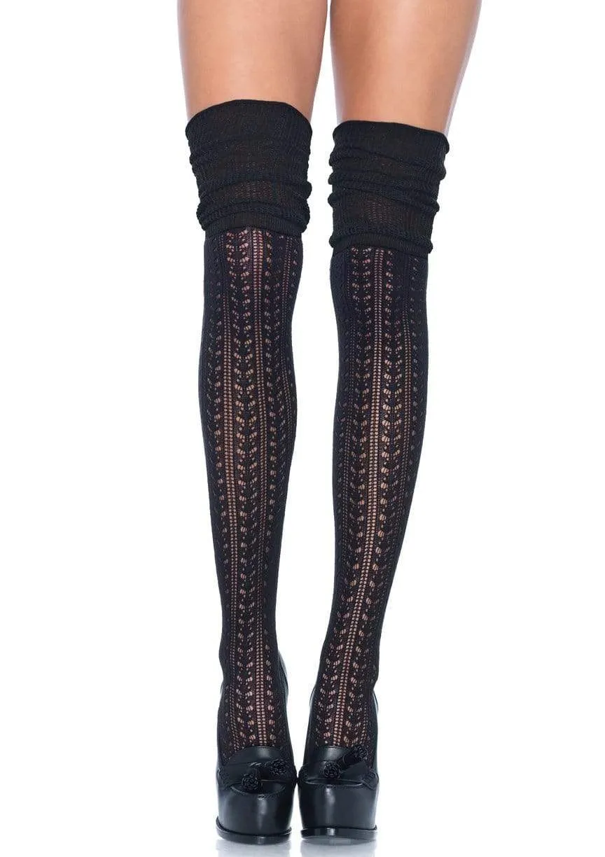 Over the Knee Pointelle Stockings in Black