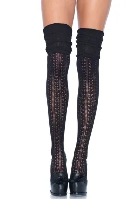 Over the Knee Pointelle Stockings in Black