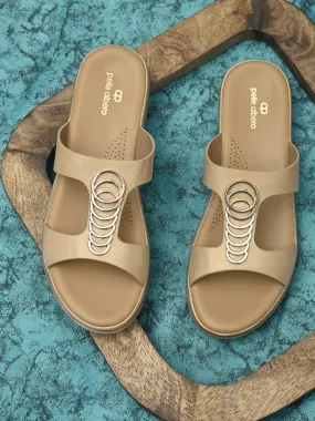Pelle Albero Cream Open Toe Flats for Women